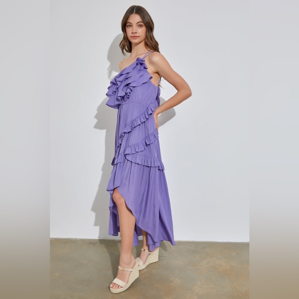 Petal & pup ruffle one shoulder side slit maxi dress nwot - Picture 3 of 5
